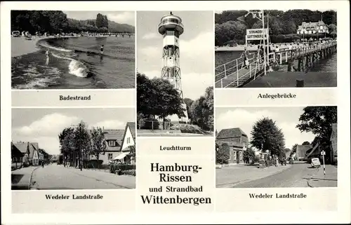 Ak Hamburg Altona Rissen Wittenbergen, Leuchtturm, Badestrand, Anlegebrücke, Wedeler Landstraße