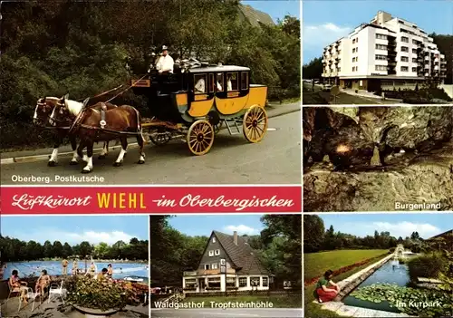 Ak Wiehl im Oberbergischen Kreis, Postkutsche, Burgenland, Kurpark, Waldgasthof Tropfsteinhöhle