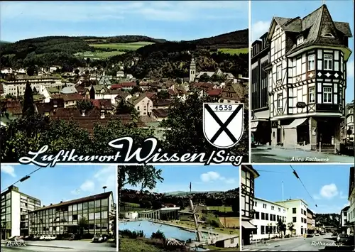 Ak Wissen an der Sieg Westerwald, Fachwerkhaus, Rathaus, Freibad, Rathausstraße