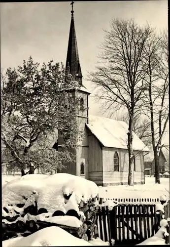 Ak Elend Oberharz am Brocken, Die kleinste Kirche im Winter