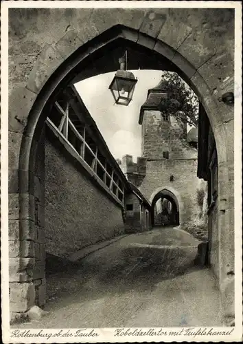 Ak Rothenburg ob der Tauber Mittelfranken, Kobolzeller Tor mit Teufelskanzel