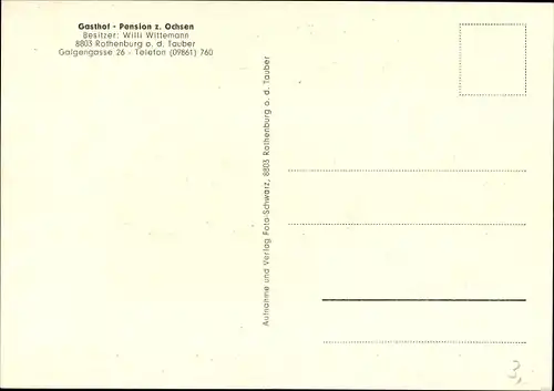 Ak Rothenburg ob der Tauber Mittelfranken, Gasthof zum Ochsen