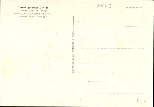Ak Rothenburg ob der Tauber Mittelfranken, Gasthof Goldener Greifen
