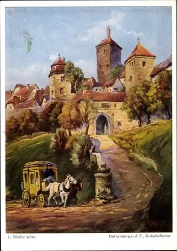 Künstler Ak Mößler, Rothenburg ob der Tauber Mittelfranken, Kobolzellertor