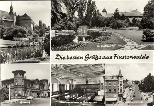 Ak Finsterwalde in der Niederlausitz, Bahnhof, Thälmannstraße, Schlossgarten