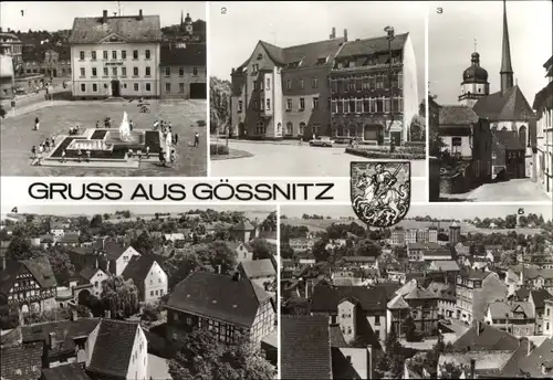 Ak Gößnitz in Thüringen, Gesamtansicht, Post, Freiheitsplatz mit Rathaus, Waldenburger Straße