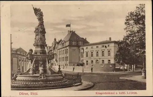 Ak Düren im Rheinland, Kriegerdenkmal, Kath. Lyzeum