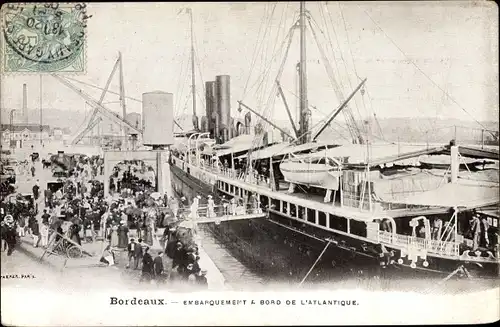 Ak Bordeaux Gironde, Barquement, Transatlantique, Dampfer, Hafen