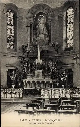 Ak Paris, Hopital Saint Joseph, Interieur de la Chapelle