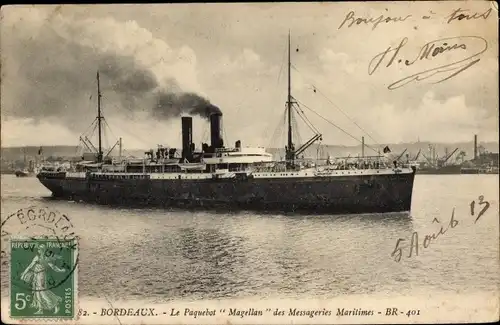 Ak Bordeaux Gironde, Le Paquebot Magellan, Dampfschiff MM