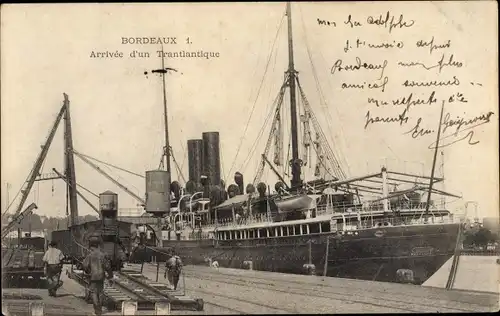 Ak Bordeaux Gironde, Arrivee d'un Transatlantique