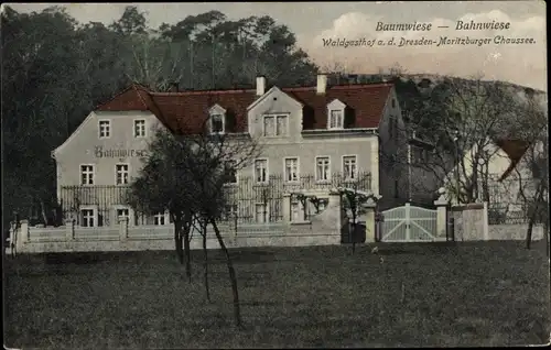 Ak Boxdorf Moritzburg in Sachsen, Baumwiese, Bahnwiese, Waldgasthof an der Moritzburger Chaussee