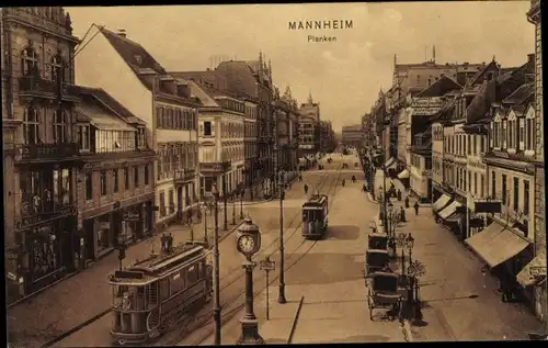 Ak Mannheim in Baden, Planken; Straßenbahnen, Geschäfte