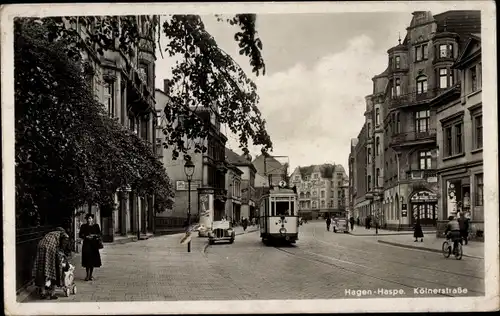 Ak Haspe Hagen Westfalen, Kölnerstraße, Straßenbahn, Litfaßsäule