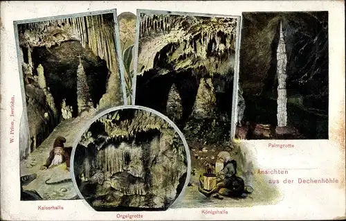 Ak Iserlohn im Märkischen Kreis, Dechenhöhle, Innenansicht, Königshalle, Zwerg, Orgelgrotte