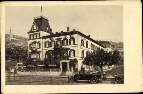 Ak Rüdesheim am Rhein, Hotel Jung, Autos
