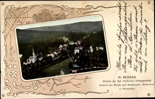 Passepartout Ak Schlangenbad im Taunus Hessen, Blick auf den Ort, Kurhäuser, Spinnennnetz