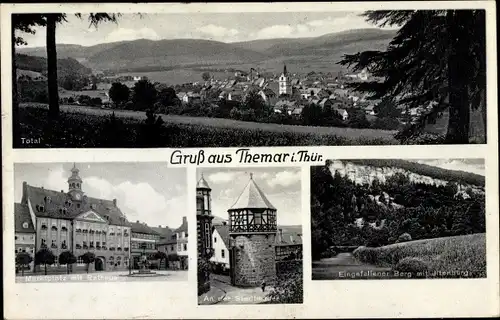 Ak Themar Thüringen, Stadtmauer, Eingefallener Berg mit Itterburg, Marktplatz, Rathaus, Totalansicht