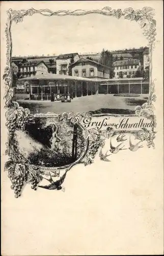 Ak Bad Schwalbach im Taunus, Teilansicht mit Wandelhalle, Stahlbrunnen