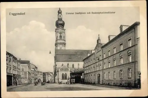 Ak Deggendorf im Bayerischen Wald Niederbayern, Unterer Stadtplatz, Redemptoristenkloster