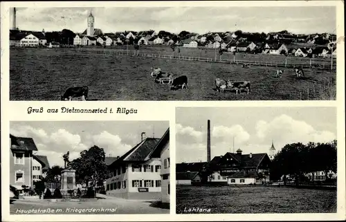 Ak Dietmannsried im Oberallgäu, Gesamtansicht, Hauptstraße, Kriegerdenkmal, Laktana