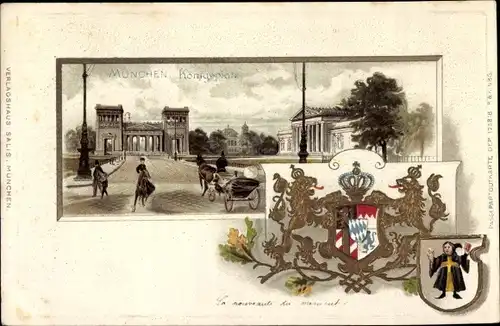 Präge Wappen Passepartout Litho München, Königsplatz