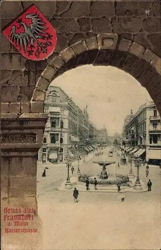 Passepartout Ak Frankfurt am Main, Kaiserstraße, Brunnen, Wappen