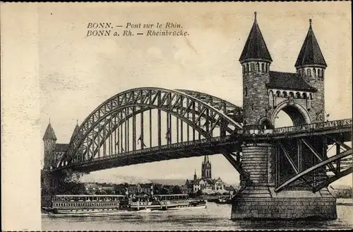 Ak Bonn am Rhein, Rheinbrücke, Salondampfer