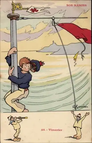 Künstler Ak Gervere, Nos Marins, Timonier