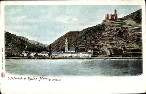 Ak Sankt Goarshausen am Rhein, Welmich, Ruine Maus