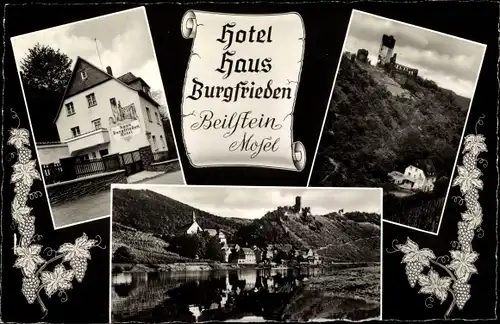 Ak Beilstein an der Mosel, Teilansicht, Burg Metternich, Haus Burgfrieden