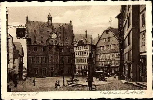 Ak Marburg an der Lahn, Rathaus und Marktplatz
