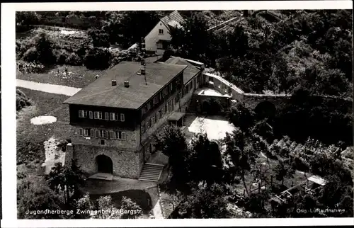 Ak Zwingenberg an der Bergstraße in Hessen, Jugendherberge, Fliegeraufnahme