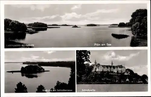 Ak Plön am See Holstein, Schloß, Blick von der Schloßterrasse, Großer Plöner See