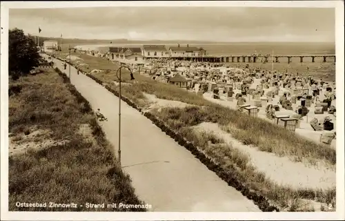 Ak Ostseebad Zinnowitz auf Usedom, Strand mit Promenade