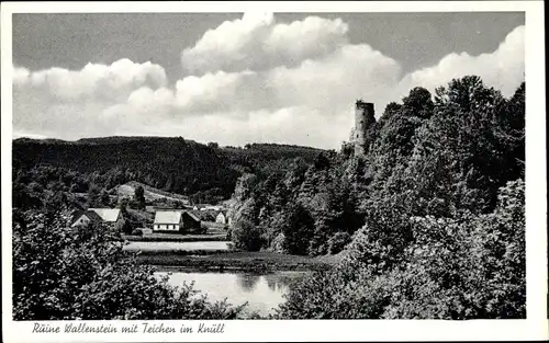 Ak Wallenstein Knüllwald Hessen, Burgruine Wallenstein mit Teichen im Knüll