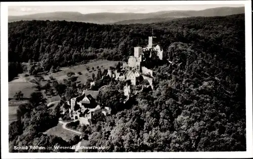 Ak Rötteln Haagen Lörrach in Baden, Burgruine Rötteln, Fliegeraufnahme