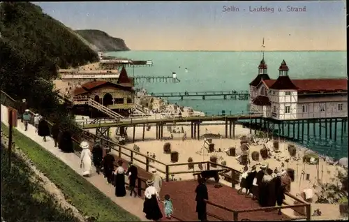 Ak Ostseebad Sellin auf Rügen, Strand, Laufsteg