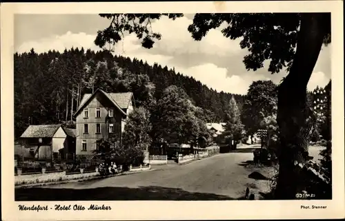 Ak Wendefurth Thale im Harz, Hotel Otto Münker, Straßenpartie