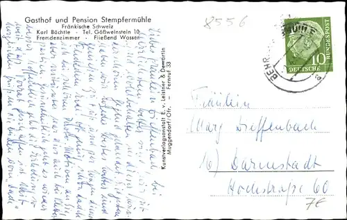 Ak Stempfermühle Gößweinstein in Oberfranken, Gasthof und Pension Stempfermühle