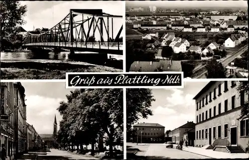 Ak Plattling in Niederbayern, Isarbrücke, Blick in die Stadt