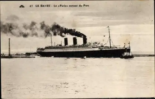 Ak Le Havre Seine Maritime, Le Paris sortant du Port, Dampfer, CGT, French Line