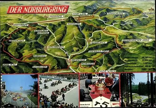 Landkarten Ak Nürburgring, Renn- und Touristenstrecke, Adenau, Formel-1-Wagen