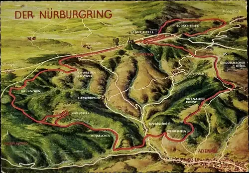 Landkarten Ak Nürburgring, Renn- und Touristenstrecke, Adenauer Horst, Schwalbenschwanz