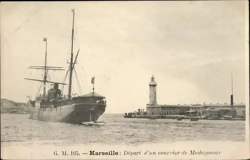 Ak Marseille Bouches du Rhône, Depart d'un courrier de Masagascar
