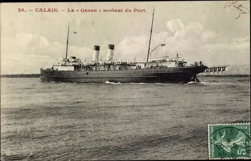 Ak Calais Pas de Calais, La Queen sortant du Port, Dampfschiff