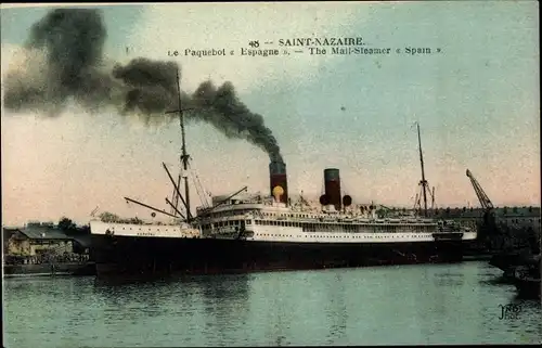 Ak Saint Nazaire Loire Atlantique, Le Paquebot Espagne, Dampfer, CGT, French Line