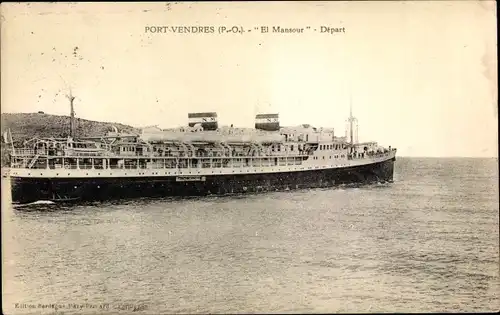 Ak Port Vendres Pyrénées Orientales, Schiff El Mansour, Dampfer Navigation Mixte
