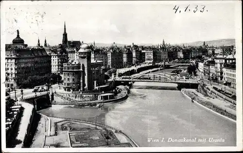 Ak Wien I. Innere Stadt, Donaukanal mit Urania