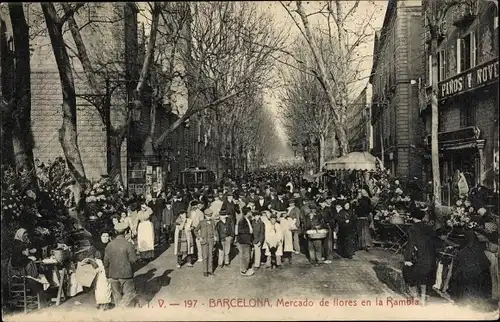 Ak Barcelona Katalonien Spanien, Mercado de flores en la Rambla